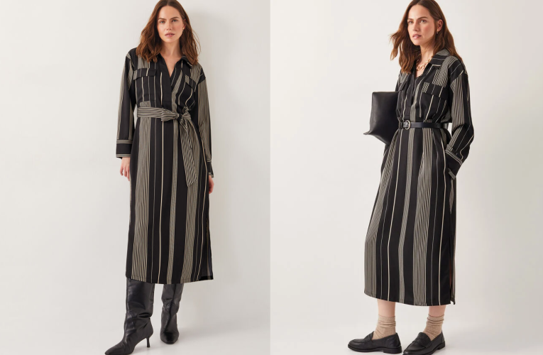 Monsoon Andi Stripe Midi Shirt Dress Black: A Must-Have for the Modern Wardrobe