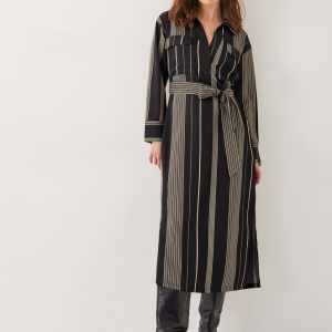 Monsoon Andi stripe midi shirt dress black